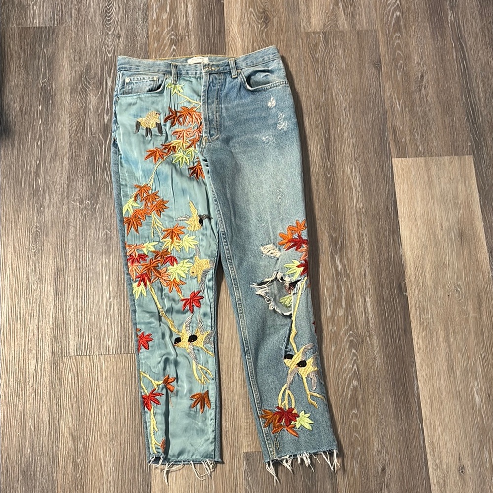 Zara Blue Jeans with Colorful Embroidery